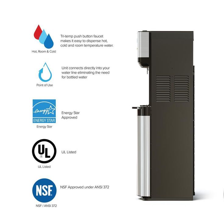 Self-Cleaning Bottleless Water Cooler Dispenser, UL/Energy, Stainless Steel, POU Water Filter, Hot, Cold and Room Temp