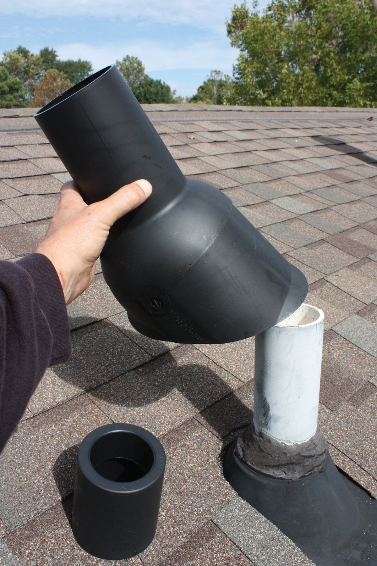 Perma-Boot 3-in-1 Plastic Vent Pipe Flashing, Fits 1-1/2 in, 2 in & 3 in Pipes, 9.75 in Length - Black