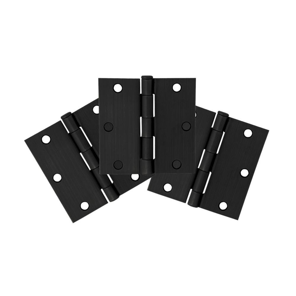 3-1/2 in. Square Corner Matte Black Door Hinge Value Pack (10 per Pack) - Super Arbor