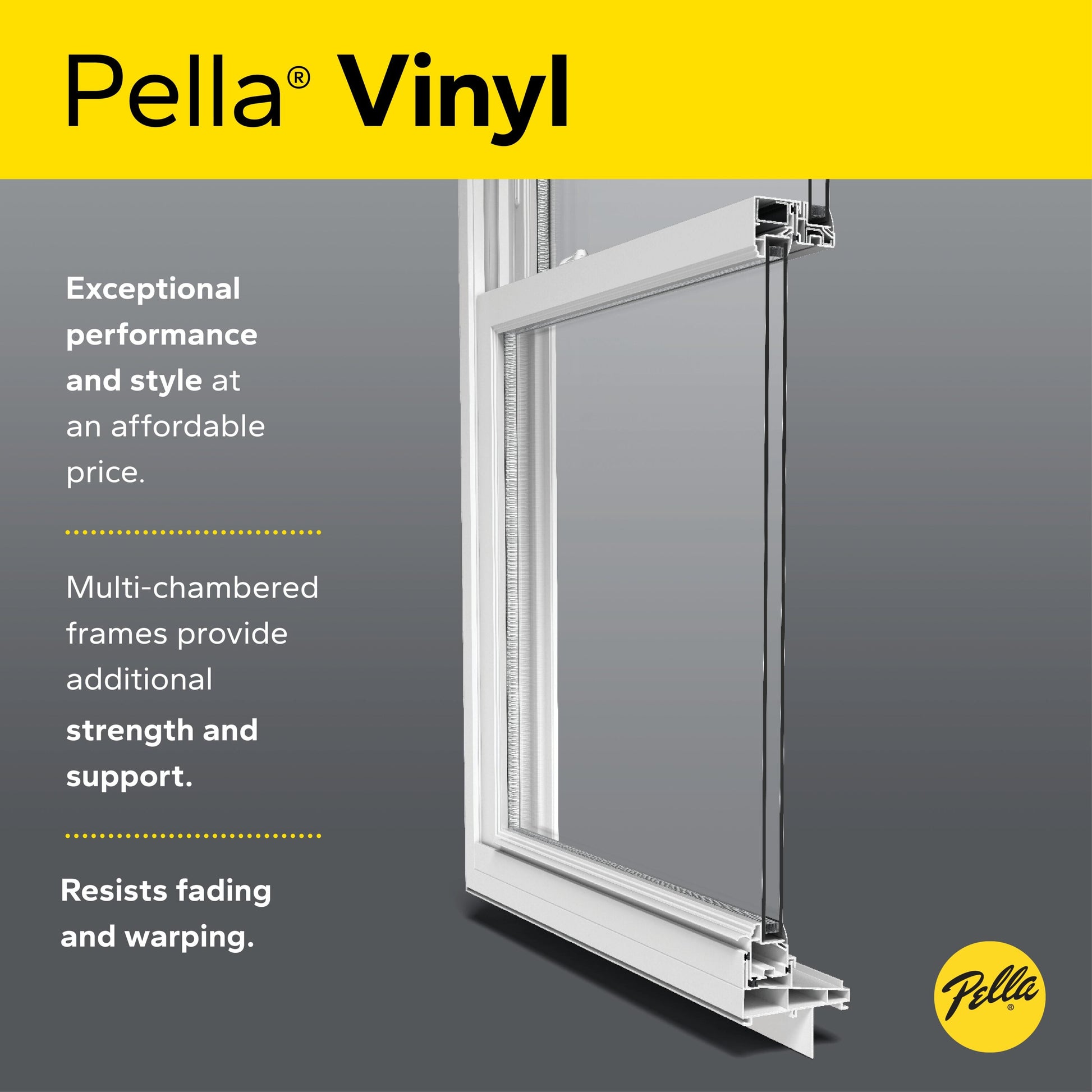 Pella 60-in x 80-in Vinyl Sliding, Left-hand sliding – feature callout