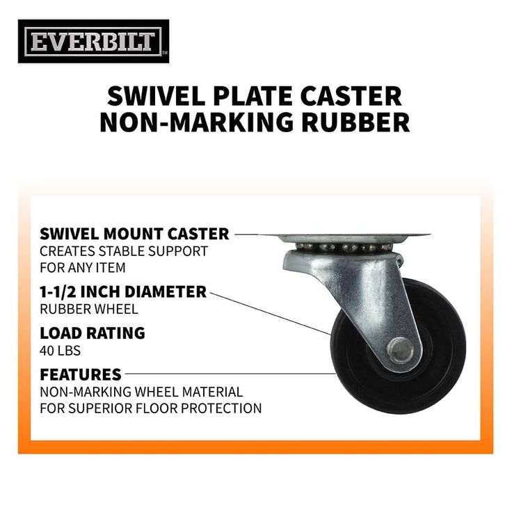1-1/2 in. Soft Rubber Swivel Plate Caster with 40 lb. Load Rating