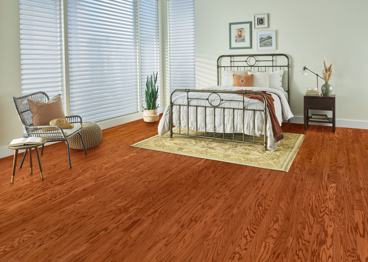 Bruce Oak Gunstock hardwood flooring — installed room view