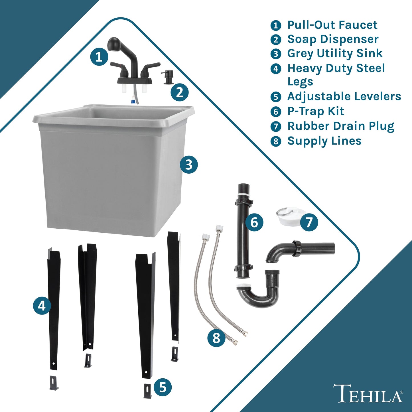 Cambridge Resources 17.75-in Freestanding Utility Tub with Drain & Faucet