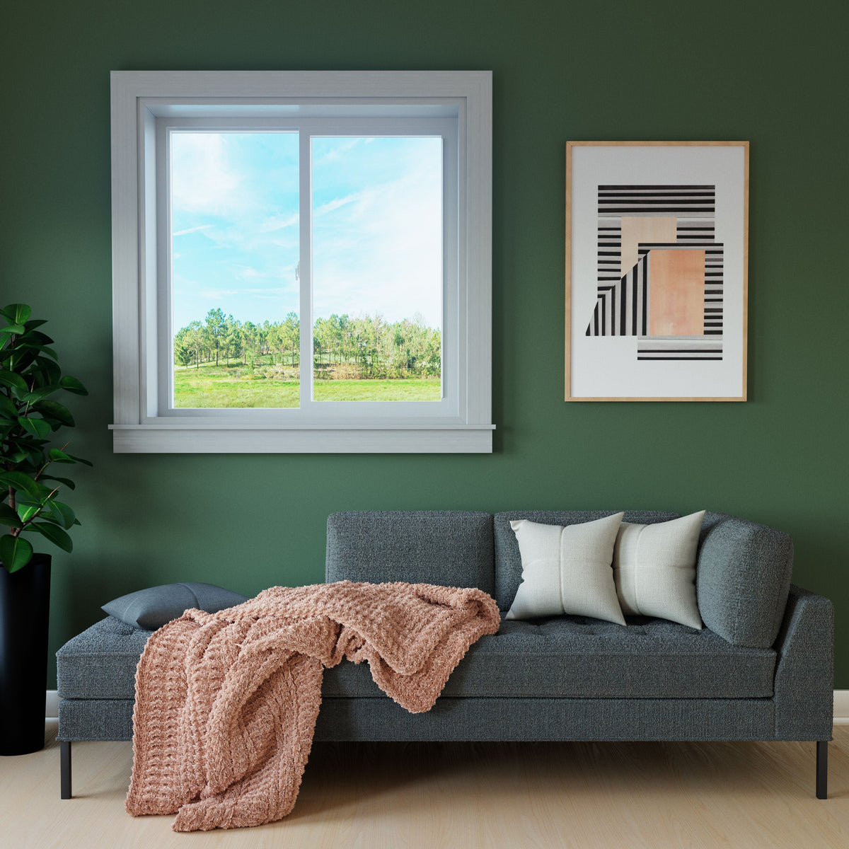 Pella 250 Series 35-1/2-in x 35-1/2-in x 3-1/4-in Jamb Left-Operable Vinyl White Sliding Window, Half Screen Included