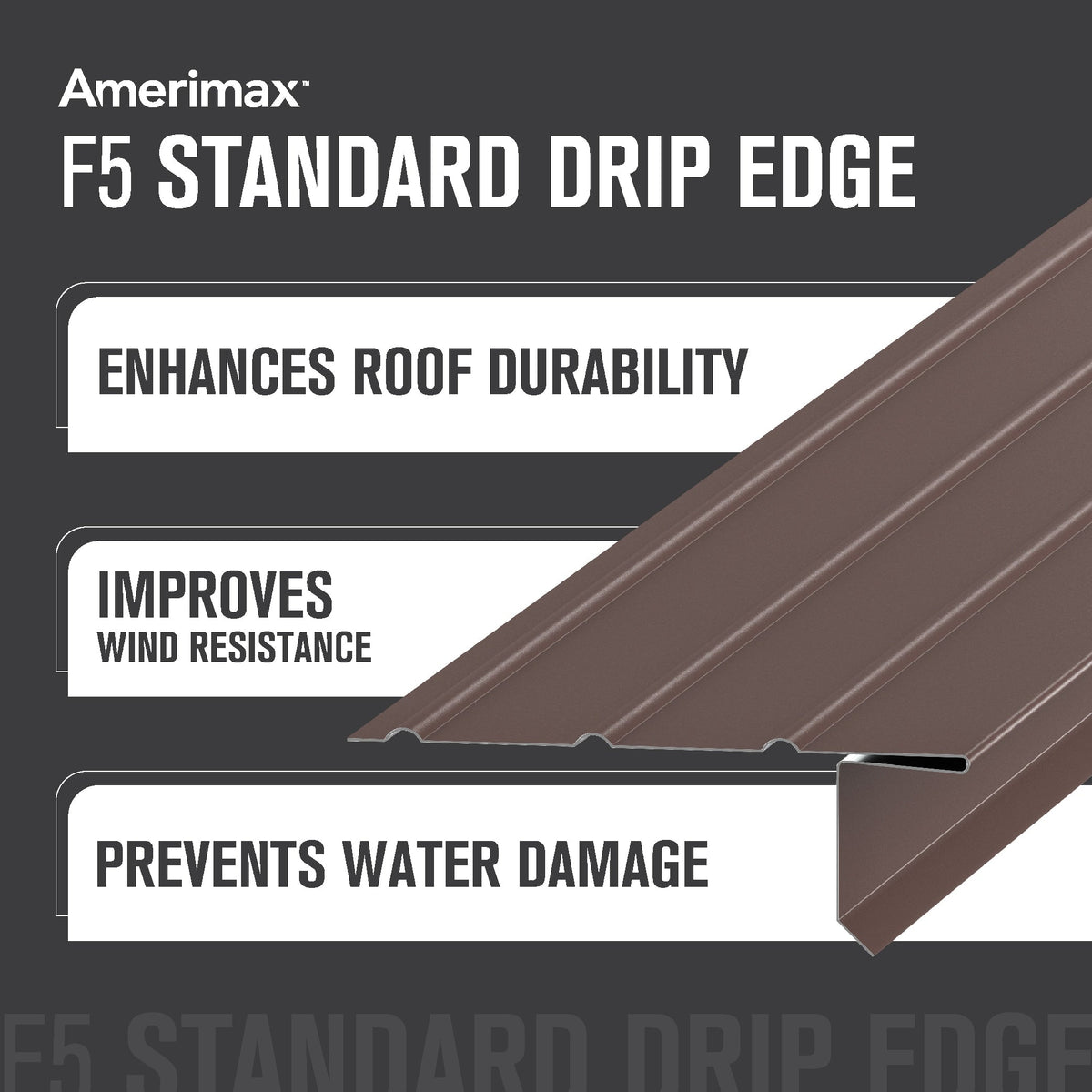 Amerimax F5 Standard Drip Edge, 2.88-in x 10-ft, Brown Aluminum