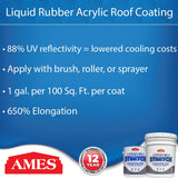 AMES Maximum-Stretch 1-Gallon White Elastomeric Reflective Roof Coating & Sealant – 1-Year Limited Warranty