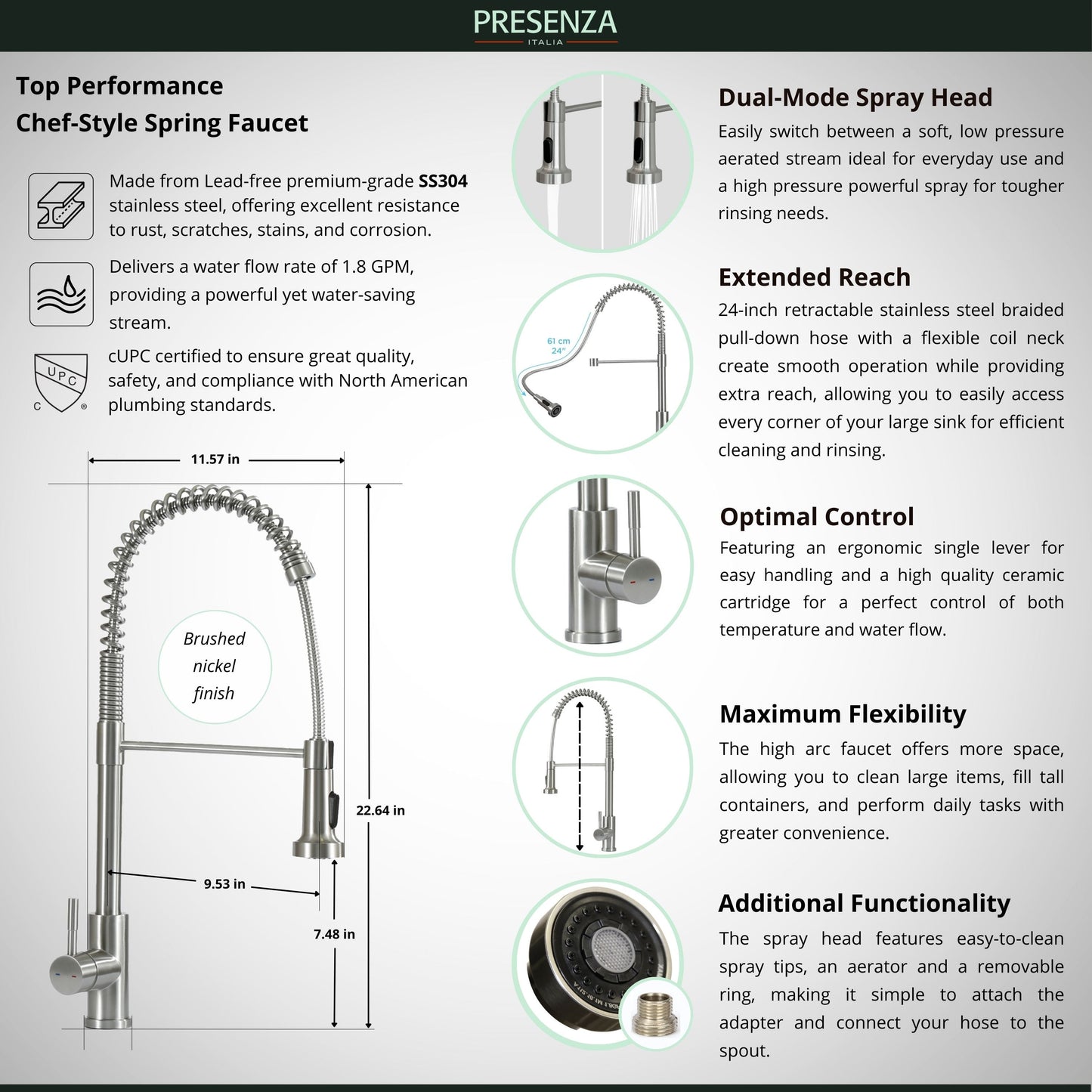 Presenza Brushed Steel Utility Tub with Faucet and Cabinet