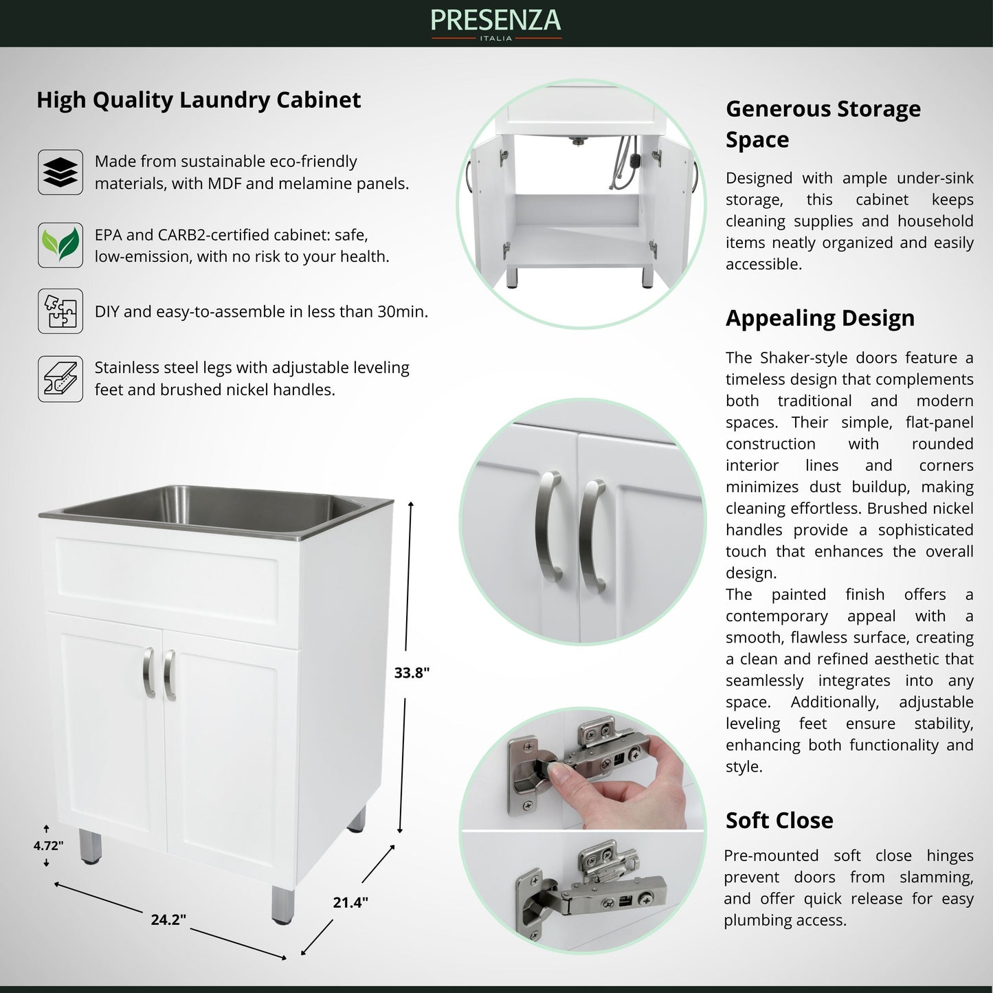 Presenza Brushed Steel Utility Tub with Faucet - 24.1-in x 21.3-in