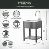 Presenza 24.1-in x 21.3-in Brushed Steel Utility Tub with Faucet