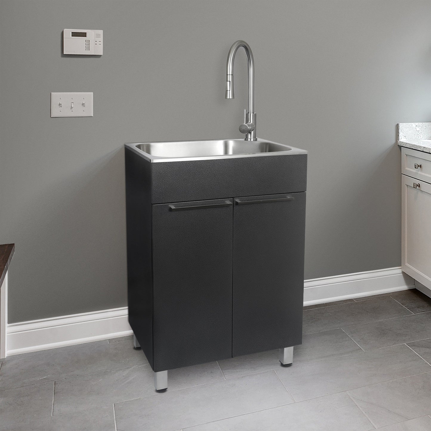 Presenza Brushed Steel Drop-In Utility Tub with Faucet