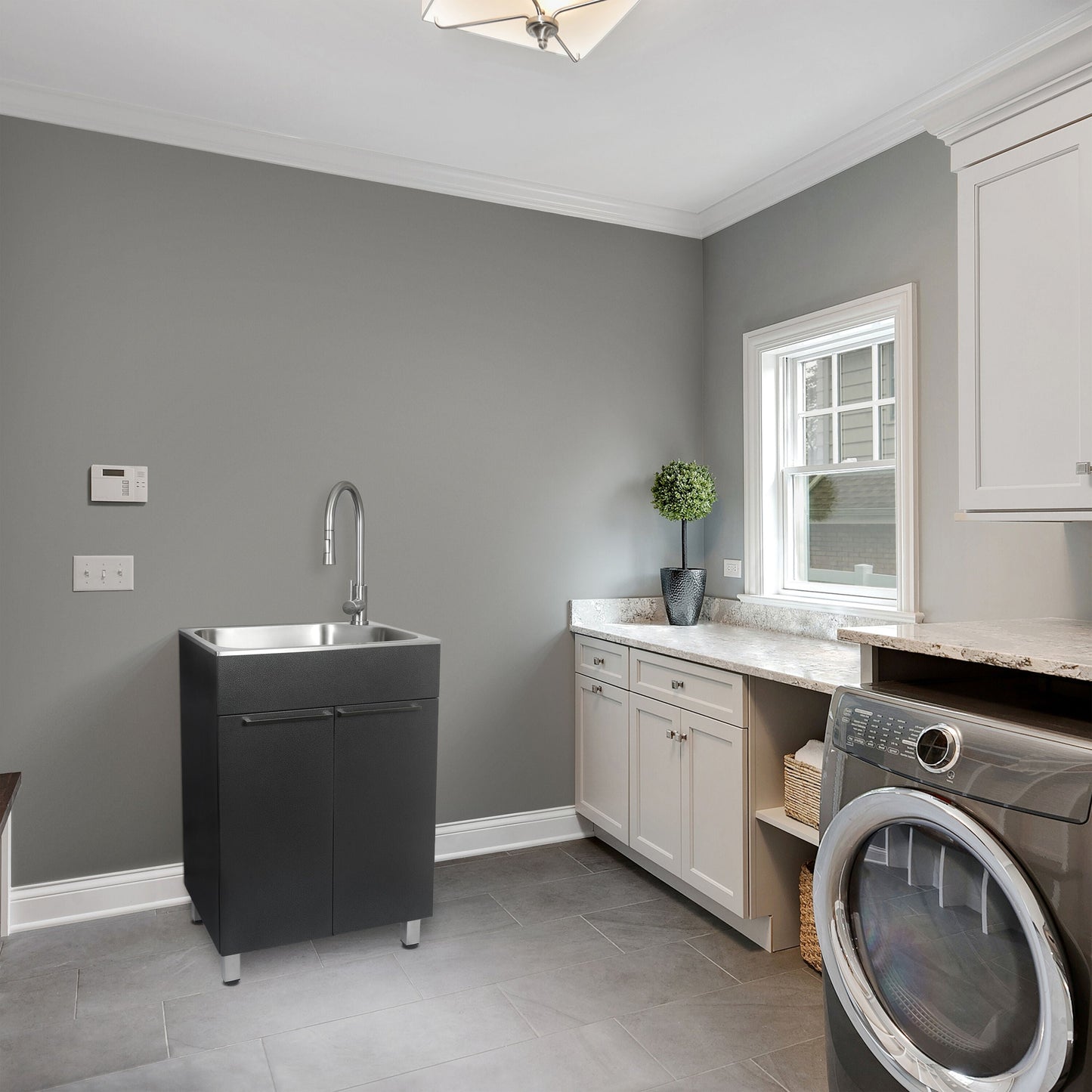 Presenza Brushed Steel Drop-In Utility Tub with Faucet