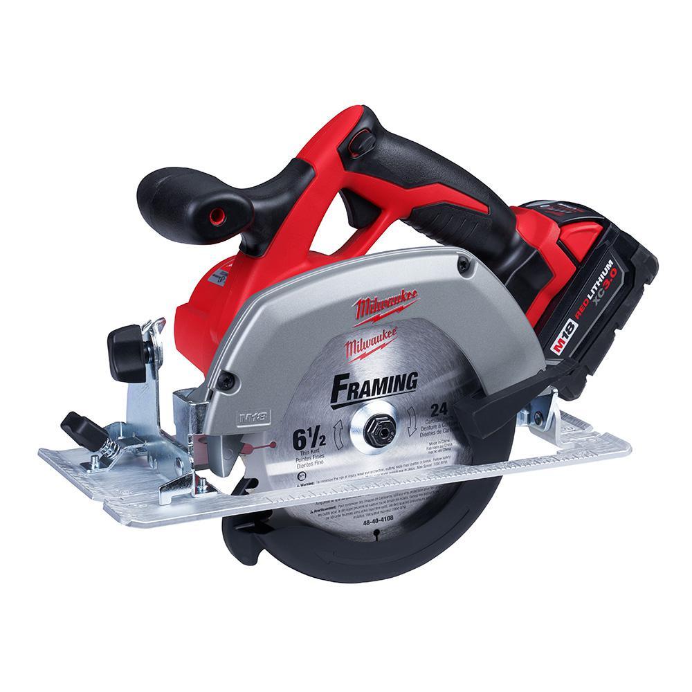 M18 18-Volt Lithium-Ion 6-1/2 in. Cordless Circular Saw Kit with Two 3.0 Ah Batteries, 24T Saw Blade, Charger, Tool Bag - Super Arbor