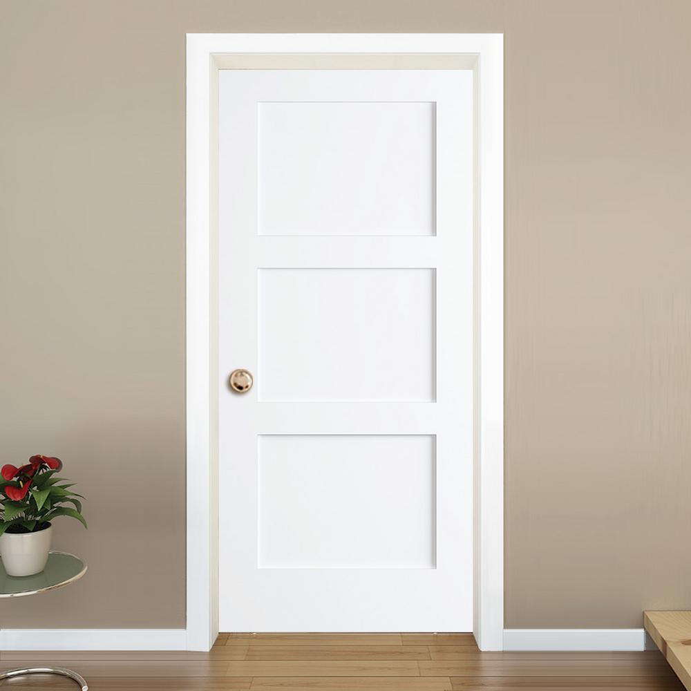 28 in. x 80 in. White 3-Panel Shaker Solid Core Wood Interior Door Slab - Super Arbor