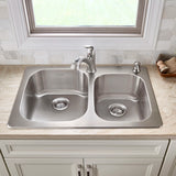 American Standard Sullivan 33-in x 22-in Stainless Steel Double Offset Bowl Drop-In 2-Hole Kitchen Sink All-in-One Kit with Faucet & Soap Dispenser