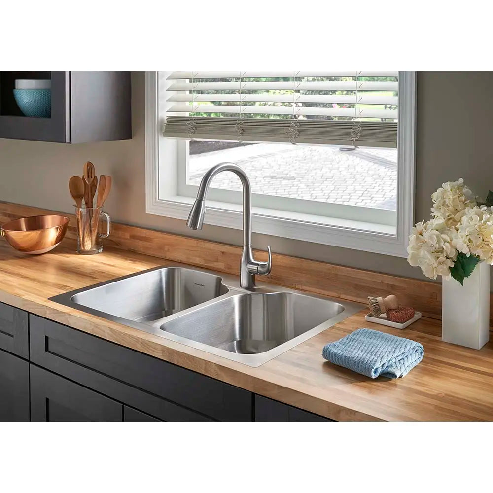 American Standard Tulsa 33-in x 22-in Stainless Steel Double Equal Bowl Dual-Mount 1-Hole Kitchen Sink All-in-One Kit