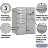Salsbury Industries 10-Door High Recessed Mounted 4C Horizontal Mailbox with 2 Parcel Lockers, Rear Loading