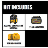 FLEXVOLT 2.5 Gal. 60-Volt MAX Brushless Cordless Electric Air Compressor Kit w/ Battery 2Ah, Charger and Bonus Battery - Super Arbor