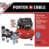 6 Gal. 150 PSI Portable Electric Air Compressor, 16-Gauge Nailer, 18-Gauge Nailer and 3/8 in. Stapler Combo Kit (3-Tool) - Super Arbor