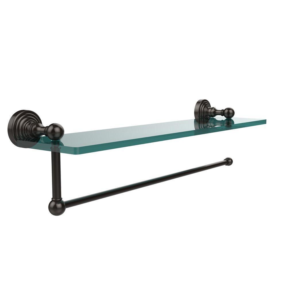 Waverly Place 16 in. L  x 5 in. H  x 5 in. W Paper Towel Holder with Clear Glass Shelf in Satin Nickel - Super Arbor