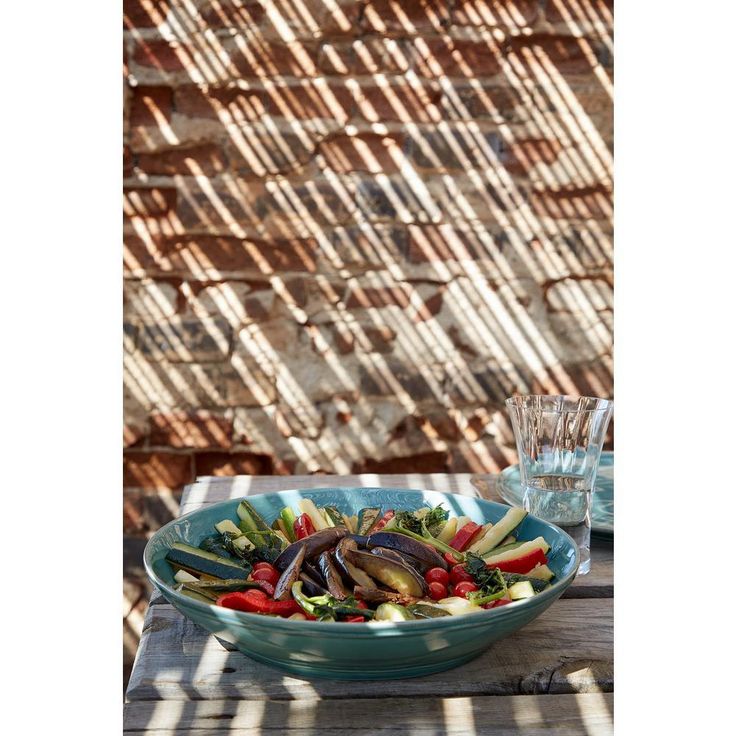 Fontana 13.5 in. 30 fl. oz. Turquoise Ceramic Stoneware Pasta Serving Bowl