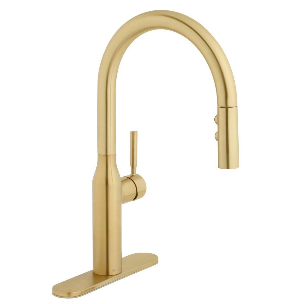 Upson Single-Handle Pull-Down Sprayer Kitchen Faucet in Matte Gold - Super Arbor