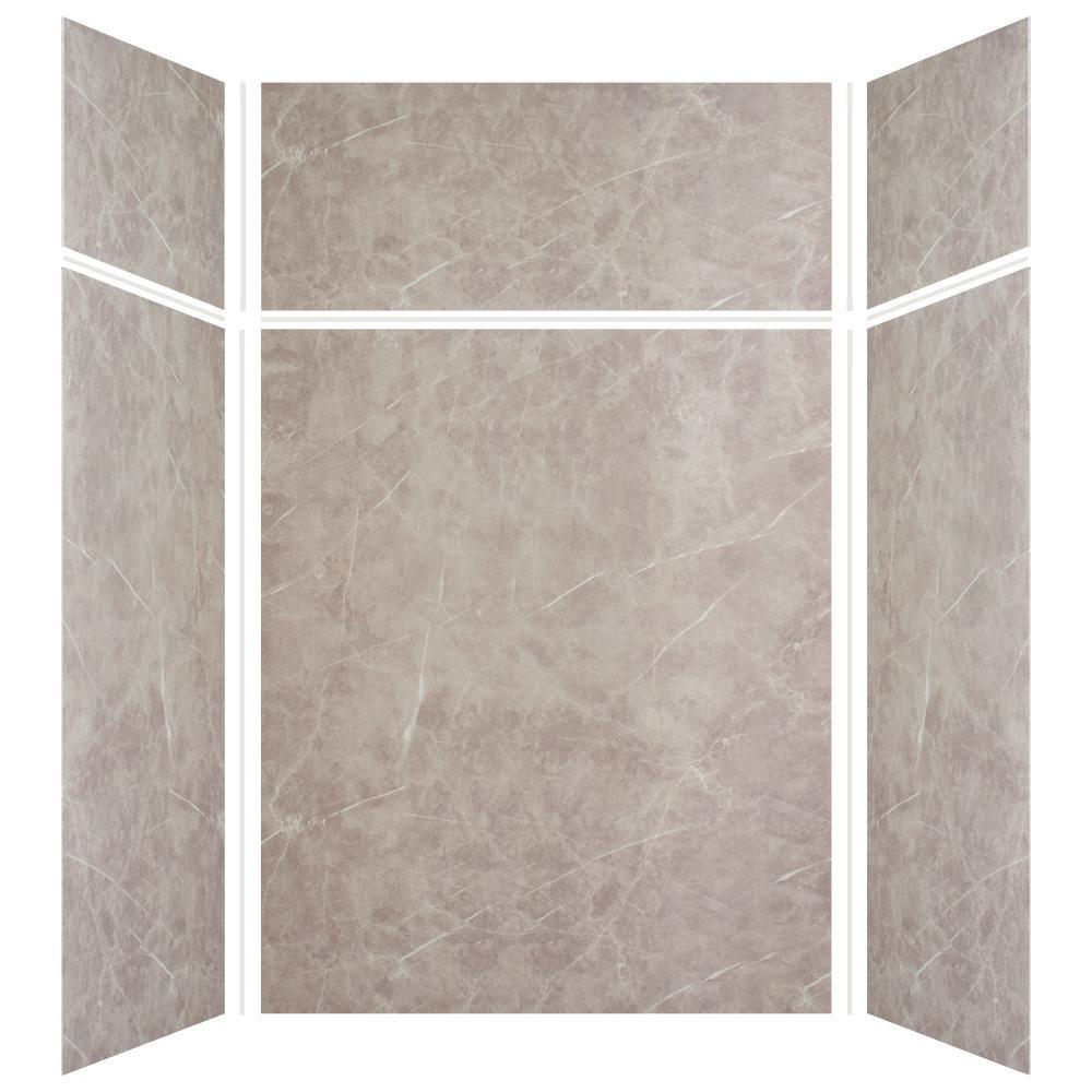 Expressions 48 in. x 48 in. x 96 in. 4-Piece Easy Up Adhesive Alcove Shower Wall Surround in Bianca - Super Arbor