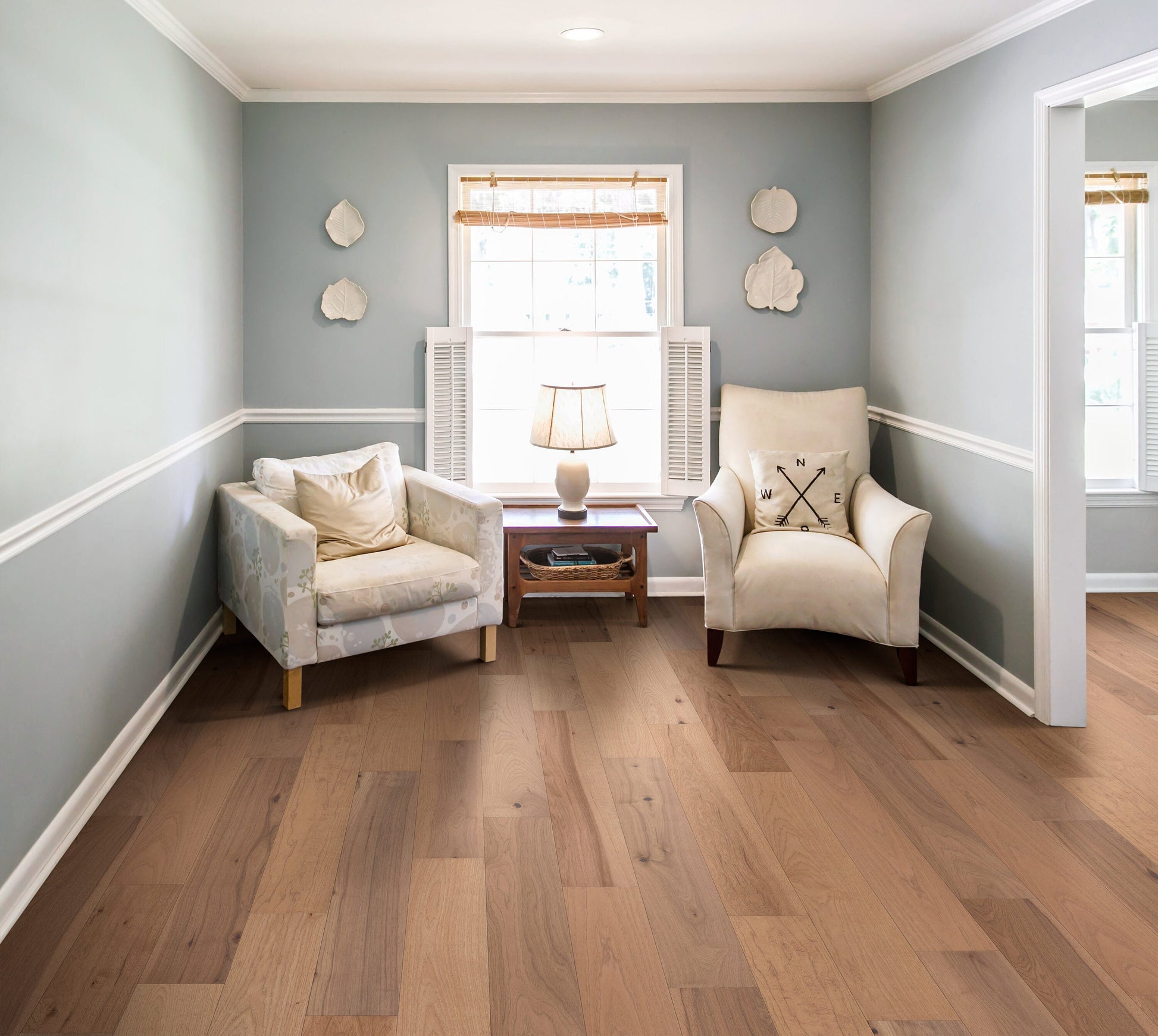 Shaw Hickory Sandbar hardwood flooring — installed room view