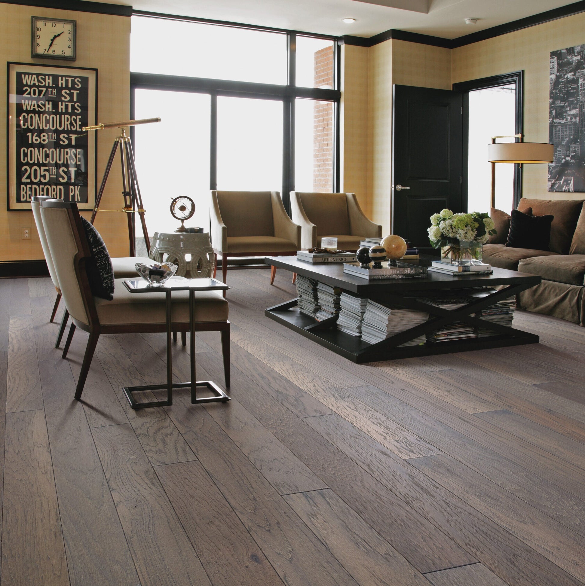 Shaw Hickory Riverstone hardwood flooring — installed room view