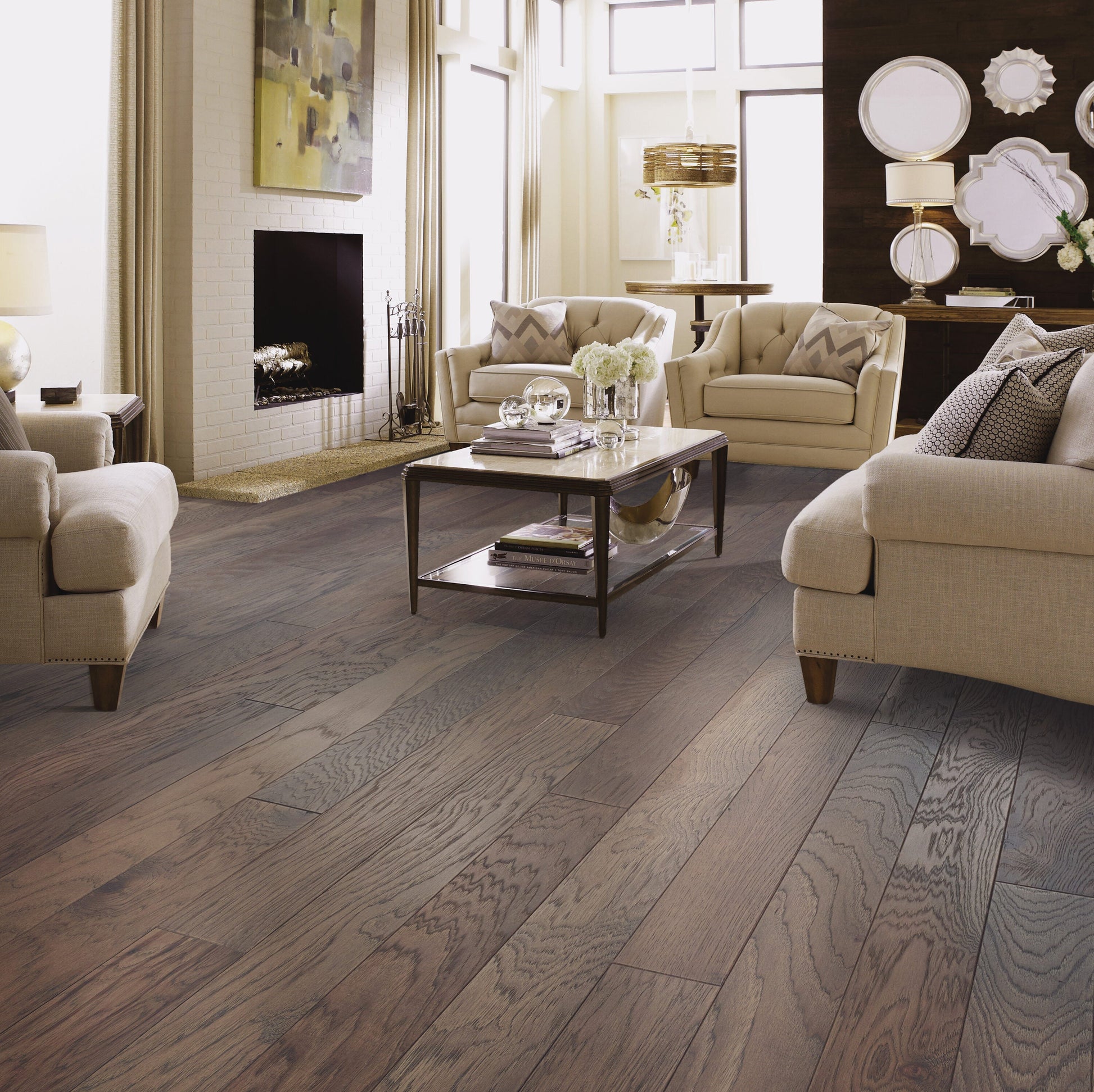 Shaw Hickory Wild Oak hardwood flooring — installed room view