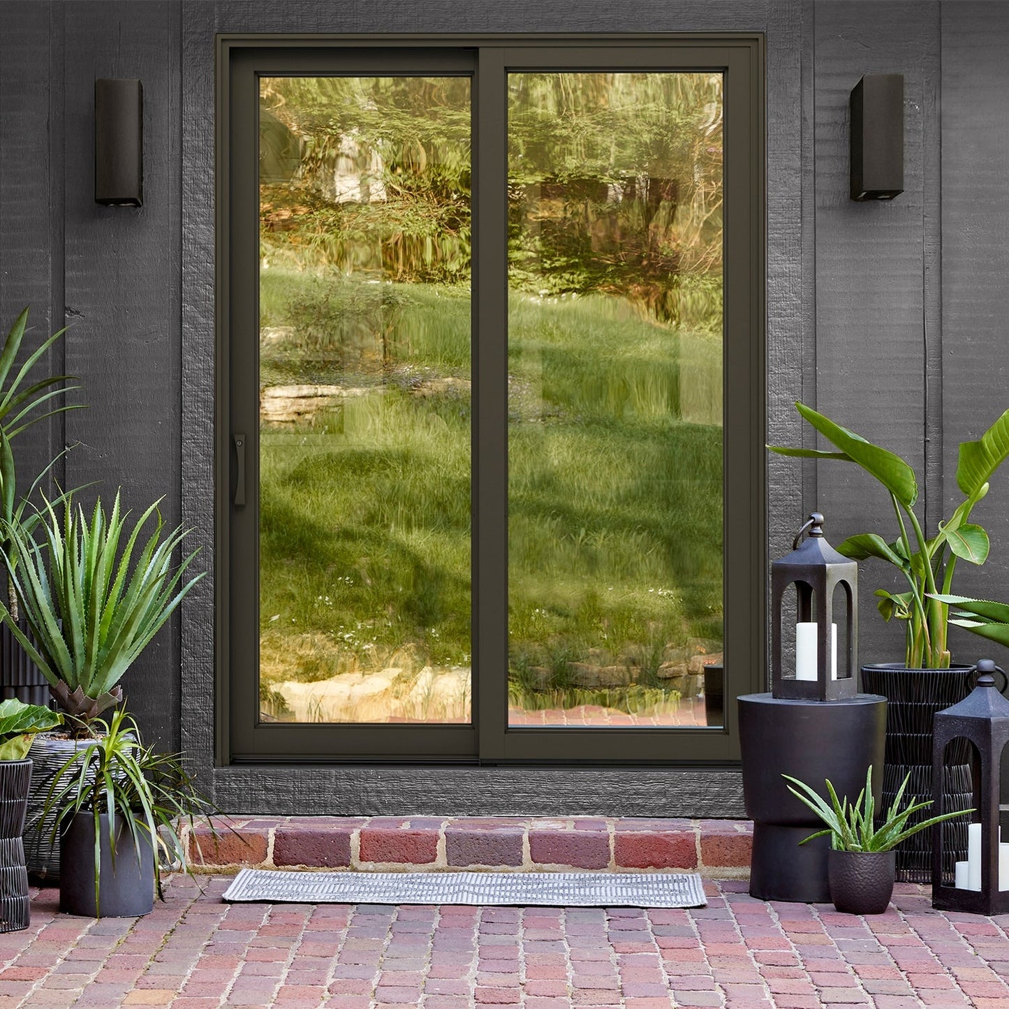 Pella 72-in x 80-in Clad-wood Sliding, Right-hand sliding – installed room view