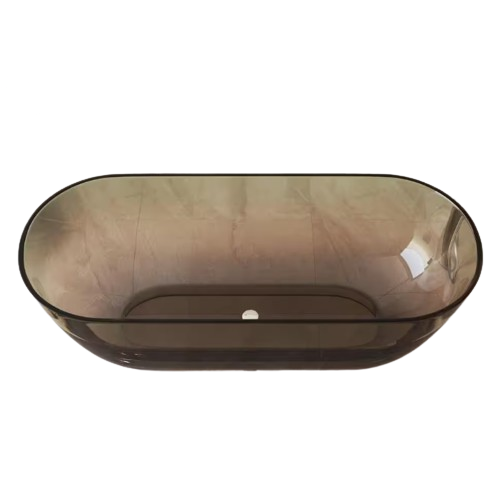 69 in. x 29.5 in. Stone Resin Solid Surface Flatbottom Freestanding Soaking Bathtub in Transparent Brown