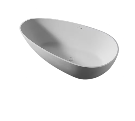 70 in. Stone Resin Flatbottom Solid Surface Freestanding Soaking Bathtub with Brass Drain in White