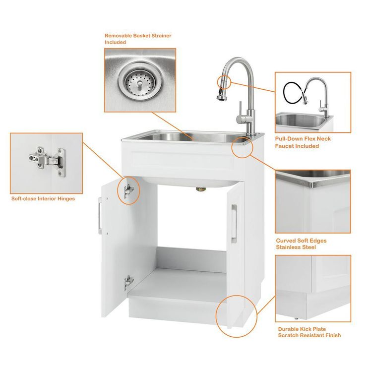 All-in-One 24.125 in. x 21.375 in. x 35 in. Stainless Steel Laundry Sink with Faucet and Storage Cabinet