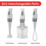 2-Speed White Hand Mixer Blender and Food Processor with Balloon Whisk