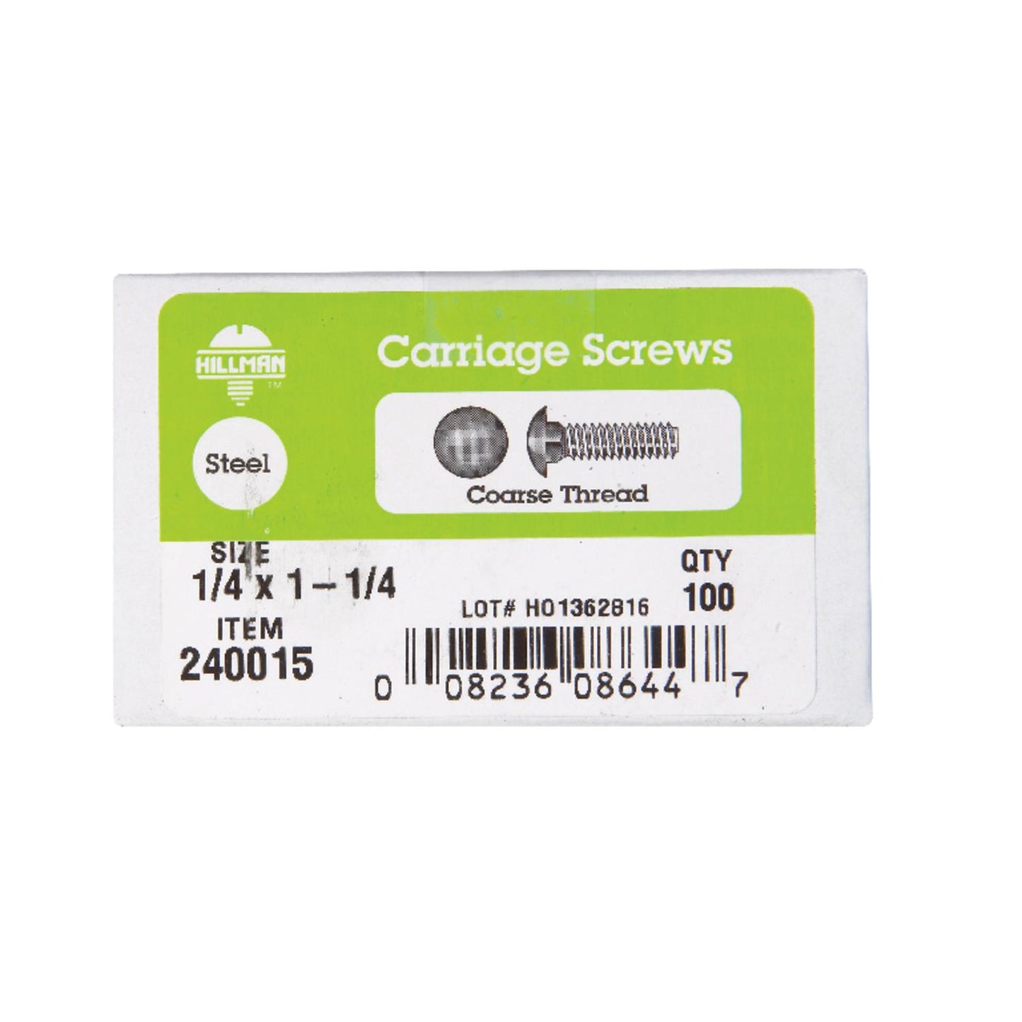 Hillman 1/4 in. x 1-1/4 in. Zinc-Plated Steel Carriage Bolt, Coarse Thread (100-Pack)
