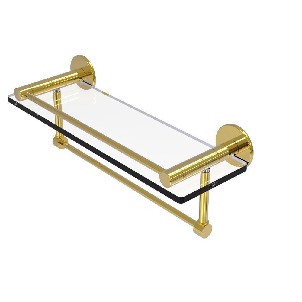 Fresno 16 in. L  x 5 in. H  x 5 in. W Clear Glass Bathroom Shelf with Vanity Rail and Towel Bar in Polished Chrome - Super Arbor