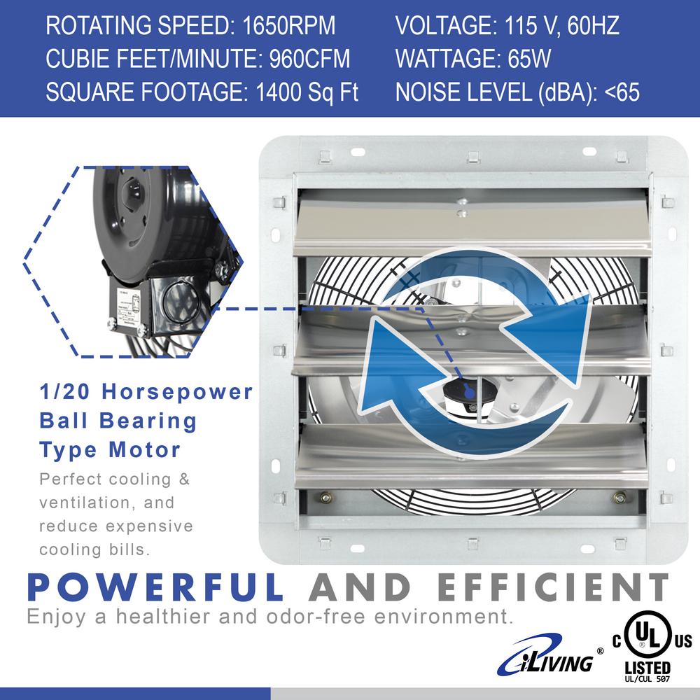 12 in. Shutter Exhaust Fan with Thermospeed Controller, 65-Watt, 960 CFM - Super Arbor