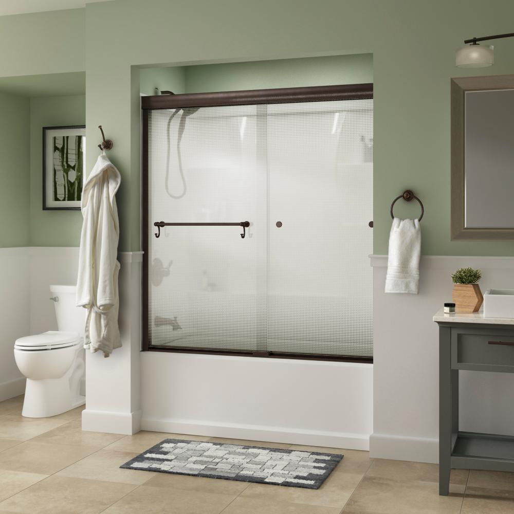 Portman 60 in. x 58-1/8 in. Semi-Frameless Traditional Sliding Bathtub Door in Bronze with Rain Glass - Super Arbor