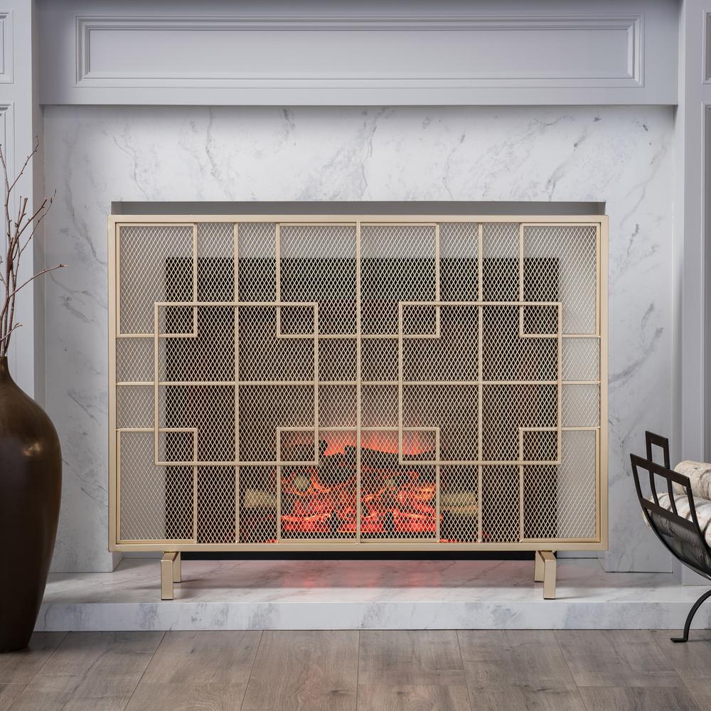 Alamance Modern Gold Single Panel Iron Fire Screen - Super Arbor