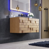 Eviva Mosaic 49"W x 20"D Natural Oak Wall Mount Bathroom Vanity with White Solid Surface Countertop and Integrated Sink