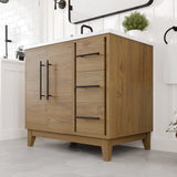 Eviva Graham 36"W x 22"D Oak Bathroom Vanity with White Arabescato Engineered Stone Countertop and Undermount Ceramic Sink