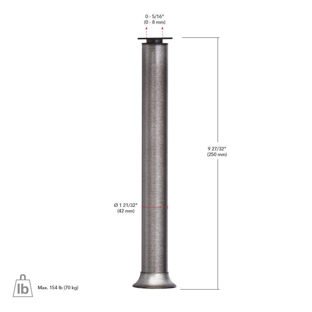 9-27/32 in (250 mm) Stainless Steel Adjustable Vintage Round Legs - Super Arbor