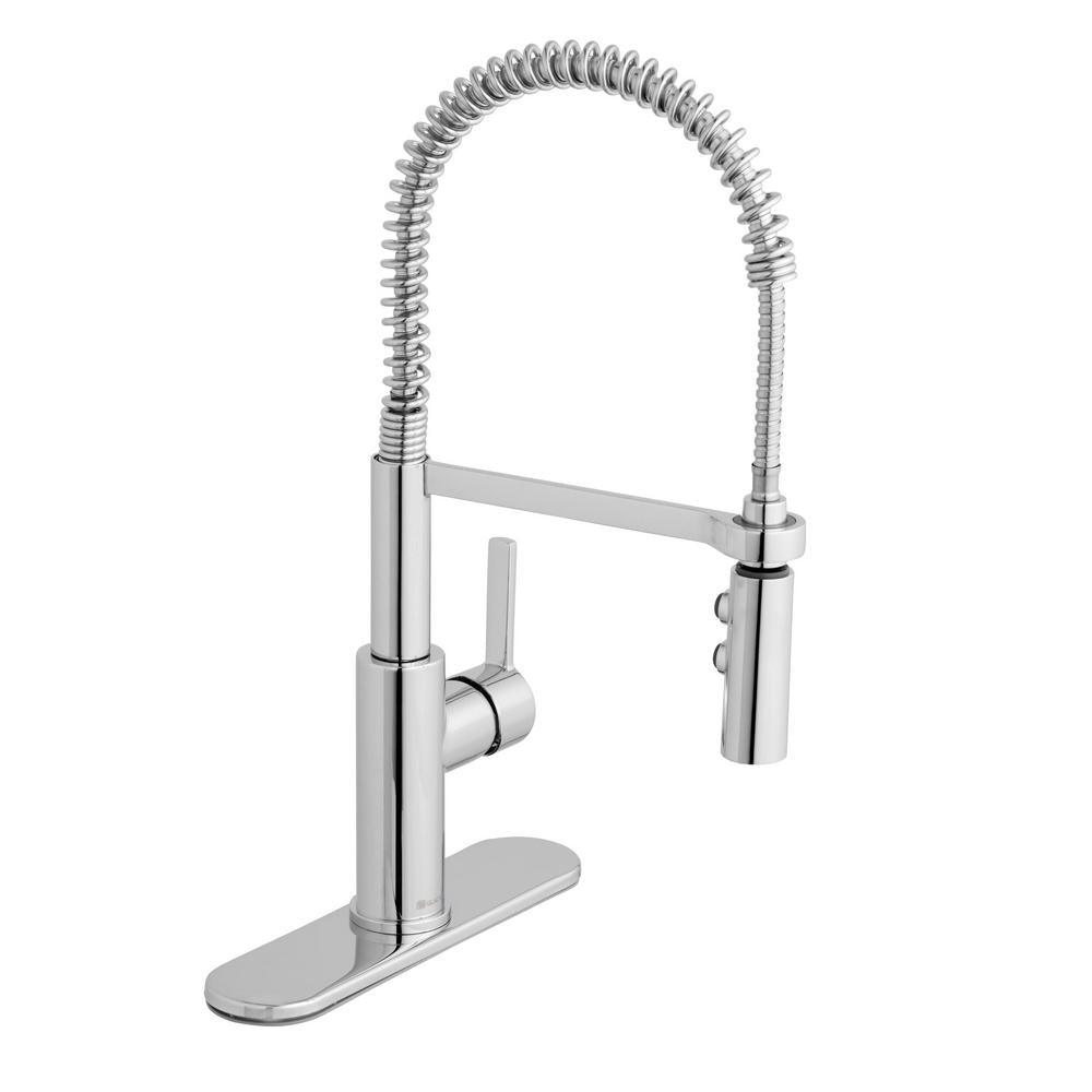 Statham Single-Handle Coil Spring Neck Kitchen Faucet with TurboSpray and FastMount in Stainless Steel - Super Arbor