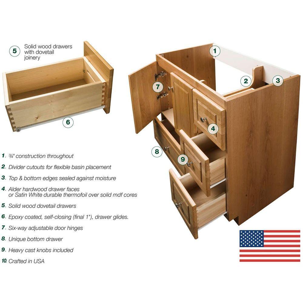 Shaker 30 in. W x 21 in. D x 34.5 in. H Vanity with Left Drawers Cabinet Only in Natural Alder - Super Arbor