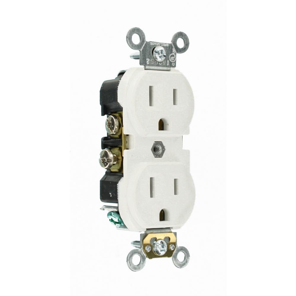 15 Amp Commercial Grade Duplex Outlet, White (10 Pack) - Super Arbor