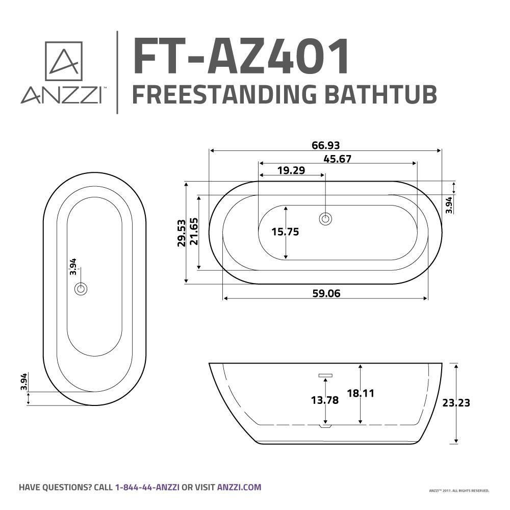 Ami 5.6 ft. Acrylic Flatbottom Freestanding Bathtub in Glossy White - Super Arbor