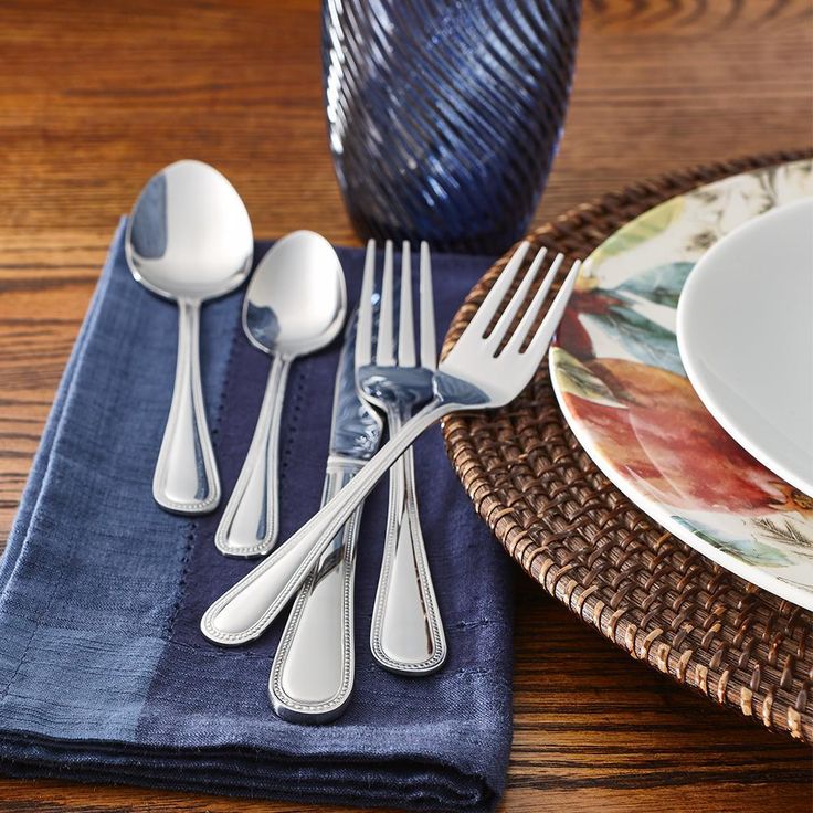 Beaded 46-Piece Silver Stainless Steel Flatware Set (Service for 8)