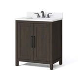 Leary 30 in. W x 34.5 in. H Bath Vanity in Dark Brown with Engineered Stone Vanity Top in White with White Basin - Super Arbor