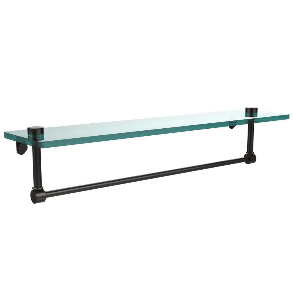 22 in. L  x 5 in. H  x 5 in. W Clear Glass Vanity Bathroom Shelf with Towel Bar in Satin Nickel - Super Arbor