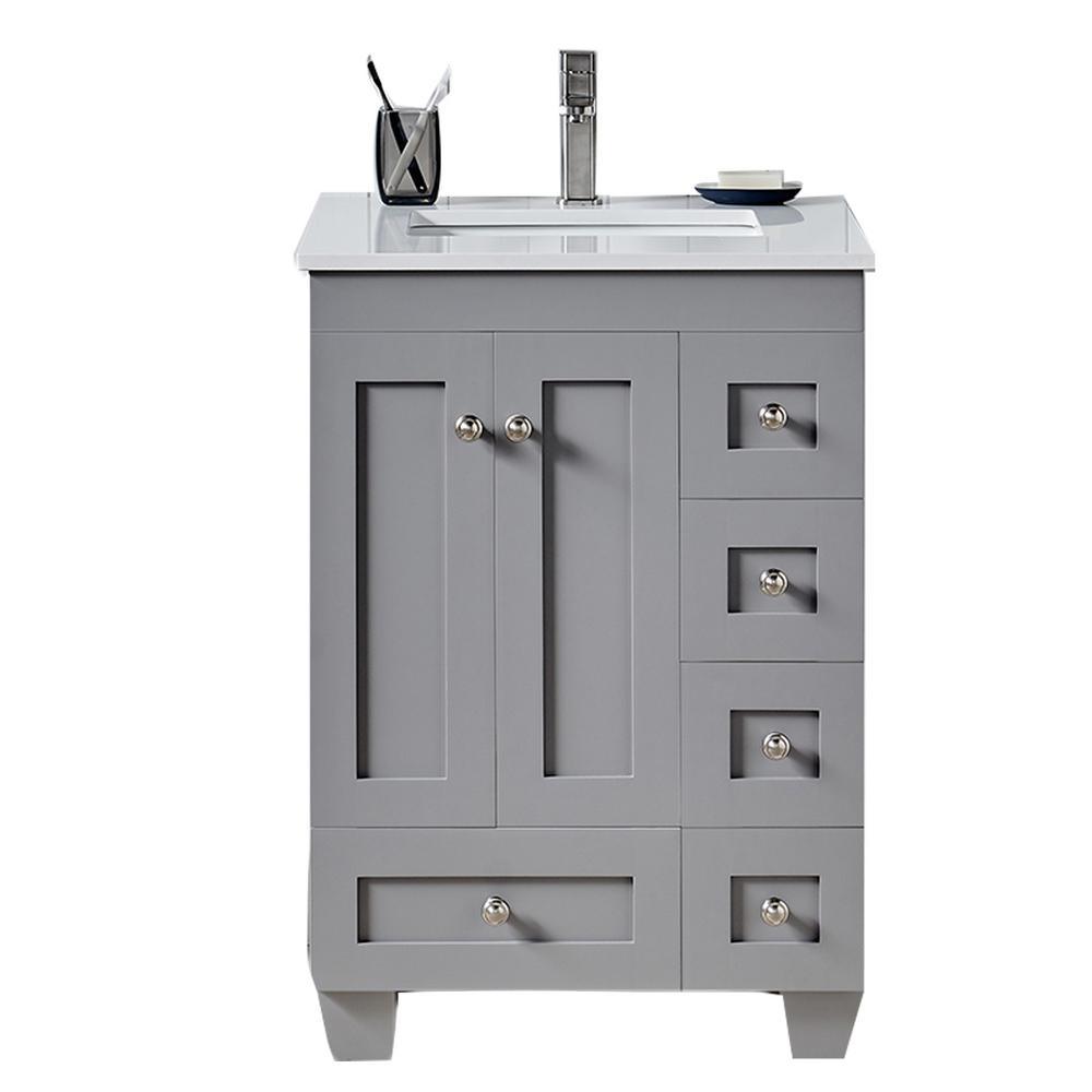 Eviva Acclaim 24 in. Gray Transitional Bathroom Vanity with White Quartz Top - Super Arbor